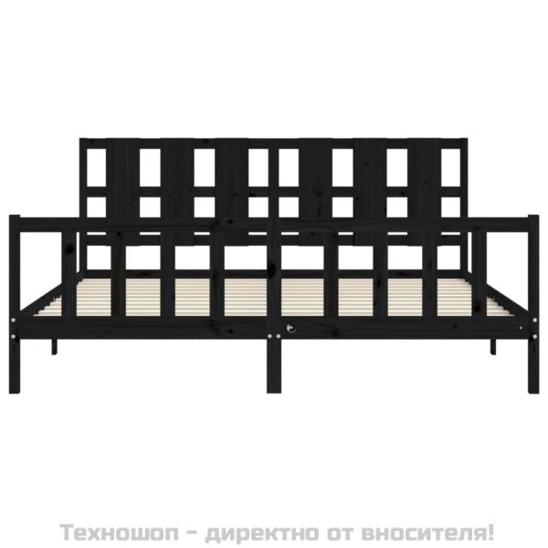 Рамка за легло с табла, черна, 200x200 см, масивно дърво