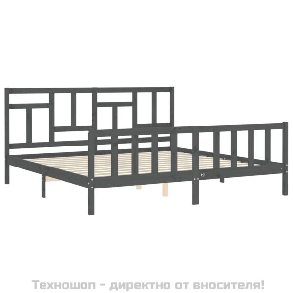 Рамка за легло с табла, сива, 200х200 см, масивно дърво