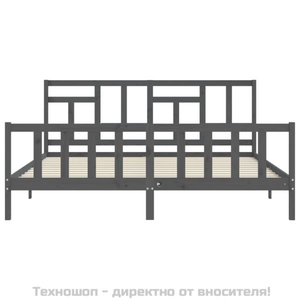 Рамка за легло с табла, сива, 200х200 см, масивно дърво