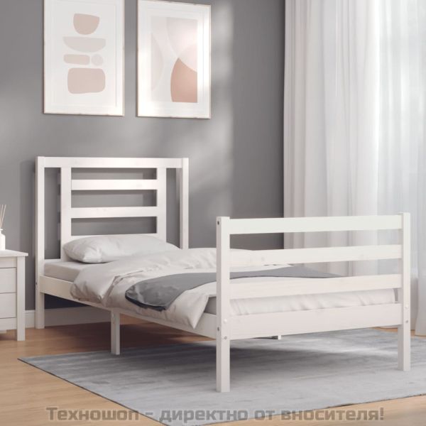 Рамка за легло с табла, бяла, 90x200 см, масивно дърво