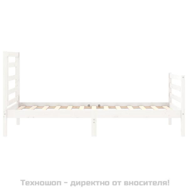 Рамка за легло с табла, бяла, 90x200 см, масивно дърво