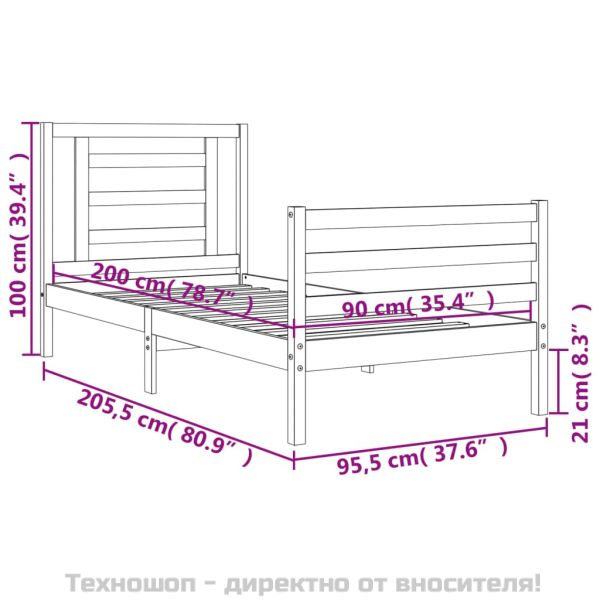 Рамка за легло с табла, 90x200 см, масивно дърво