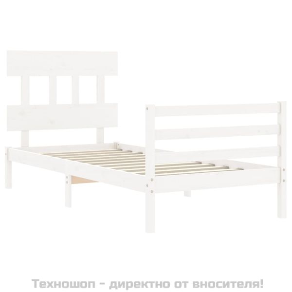 Рамка за легло с табла, бяло, 100x200 см, масивно дърво