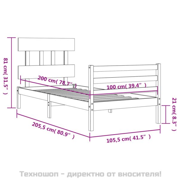 Рамка за легло с табла, бяло, 100x200 см, масивно дърво