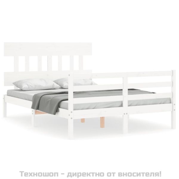 Рамка за легло с табла, бяла, 120х200 см, масивно дърво