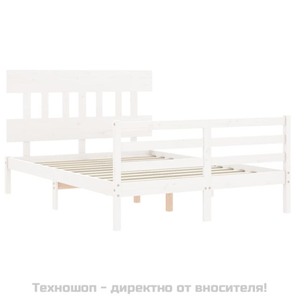 Рамка за легло с табла, бяла, 120х200 см, масивно дърво