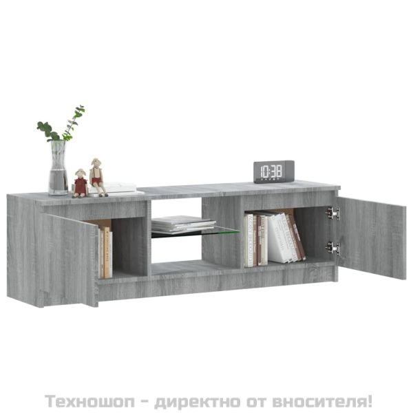 ТВ шкаф с LED осветление, сив сонома, 120x30x36 см