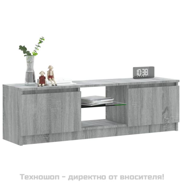 ТВ шкаф с LED осветление, сив сонома, 120x30x36 см