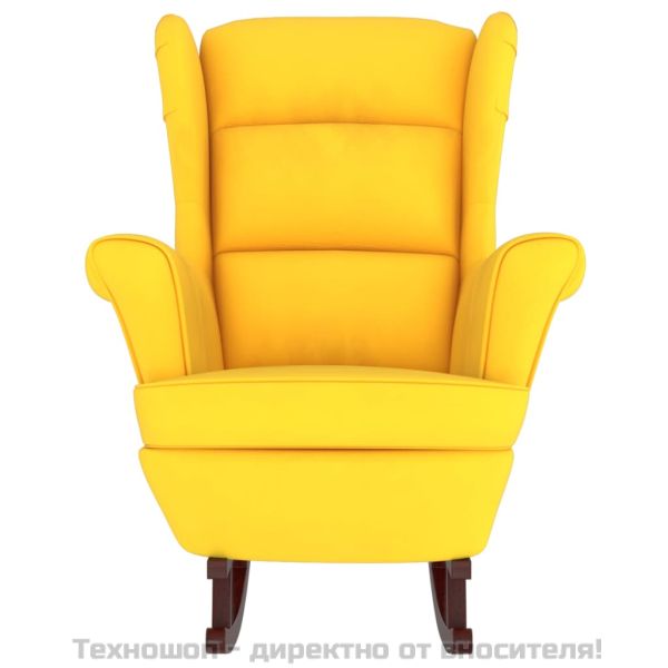 Люлеещ се стол с облегалка, жълт кадифе и масивно дърво