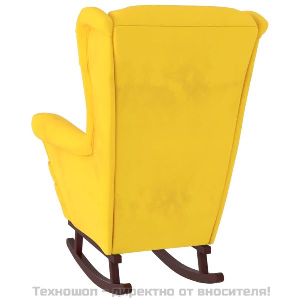 Люлеещ се стол с облегалка, жълт кадифе и масивно дърво