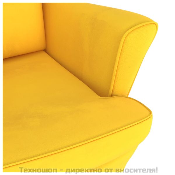 Люлеещ се стол с облегалка, жълт кадифе и масивно дърво