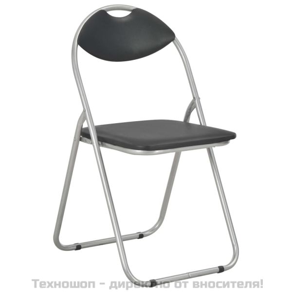 Сгъваеми трапезни столове, 2 бр, черни, изкуствена кожа