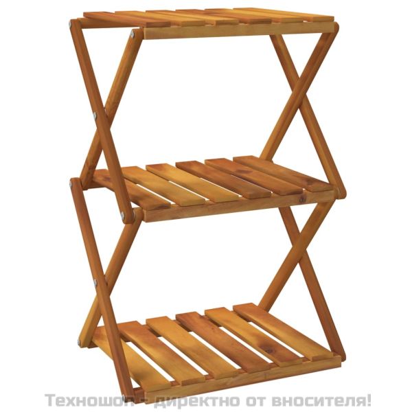 3-етажна сгъваема етажерка кафява 43x31x63 см масивна акация