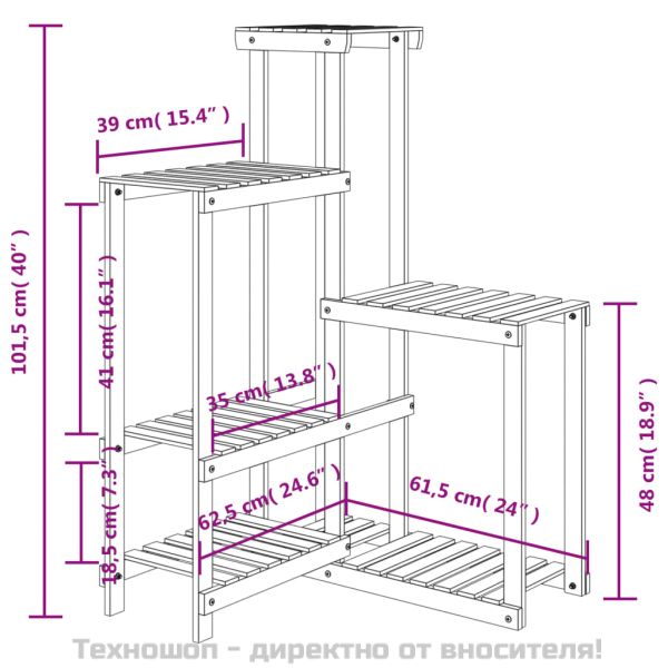 Поставка за цветя, 62,5x61,5x101,5 см, масивна ела
