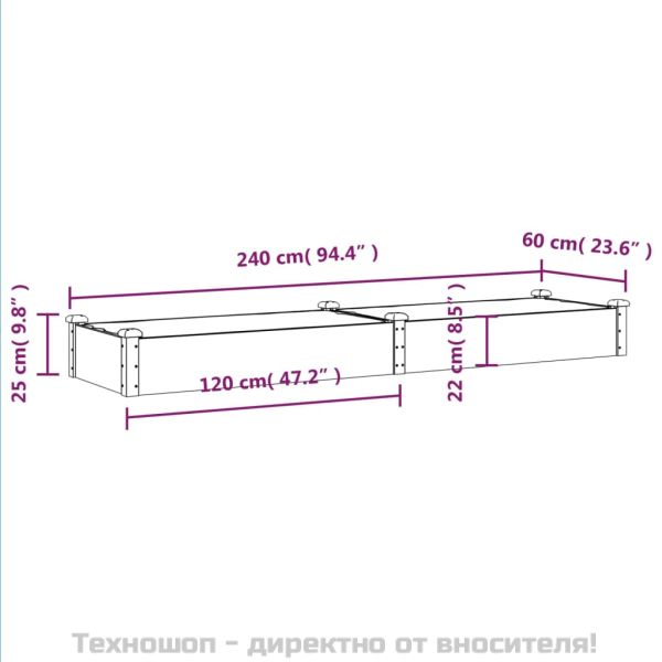 Градинско повдигнато легло с вложка 240x60x25 см масивна ела