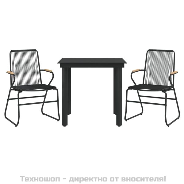 Градински трапезен комплект от 3 части, черно, PVC ратан