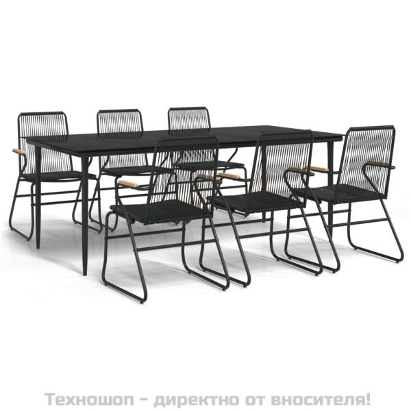 Градински трапезен комплект от 7 части, черно, PVC ратан