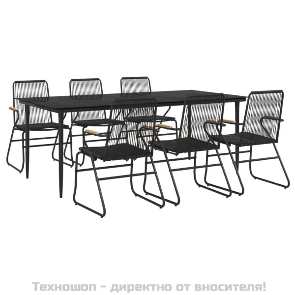 Градински трапезен комплект от 7 части, черно, PVC ратан