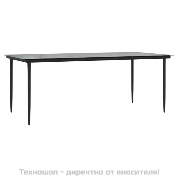 Градински трапезен комплект от 7 части, черно, PVC ратан