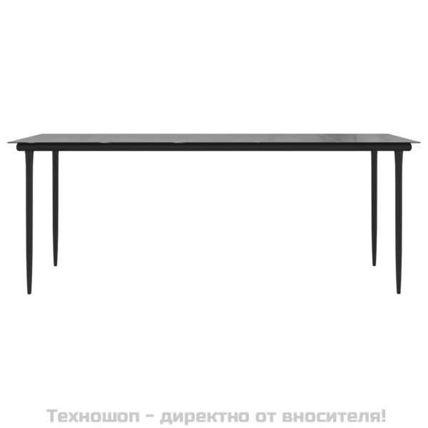 Градински трапезен комплект от 7 части, черно, PVC ратан