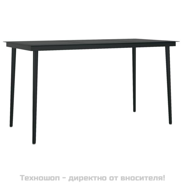 Градински трапезен комплект от 7 части, черно, PVC ратан