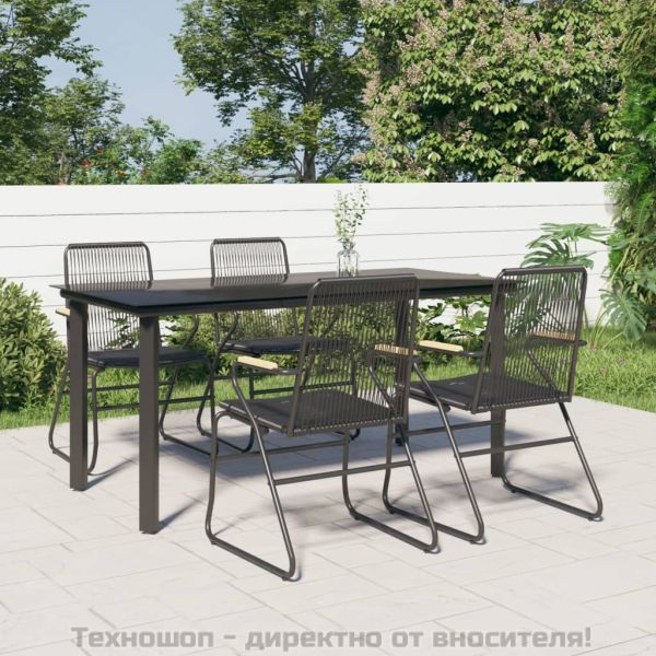 Градински трапезен комплект от 5 части, черeн, PVC ратан
