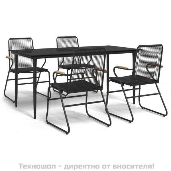 Градински трапезен комплект от 5 части, черeн, PVC ратан