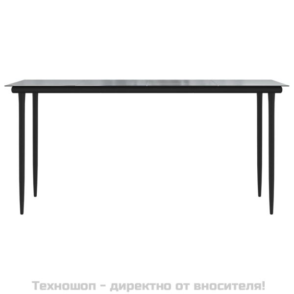 Градински трапезен комплект от 7 части, черно, PVC ратан