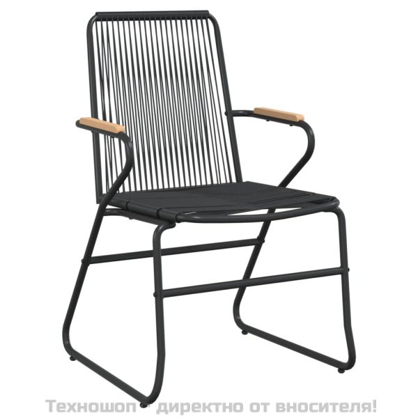 Градински трапезен комплект от 7 части, черно, PVC ратан