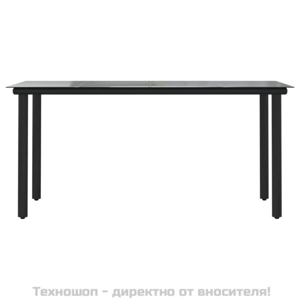 Градински трапезен комплект от 7 части, черно, PVC ратан