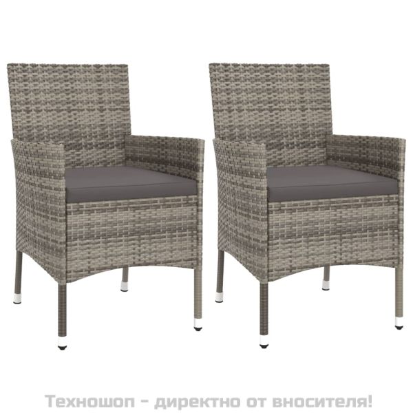 Градински трапезен комплект 3 части с възглавници сив полиратан