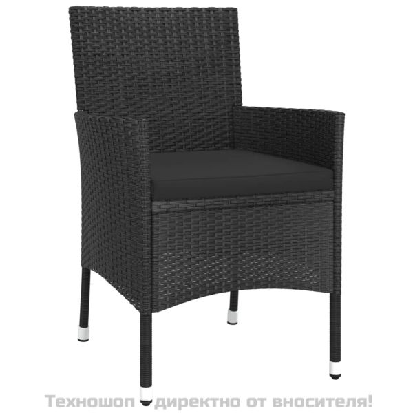 Градински трапезен комплект възглавници 9 части черен полиратан