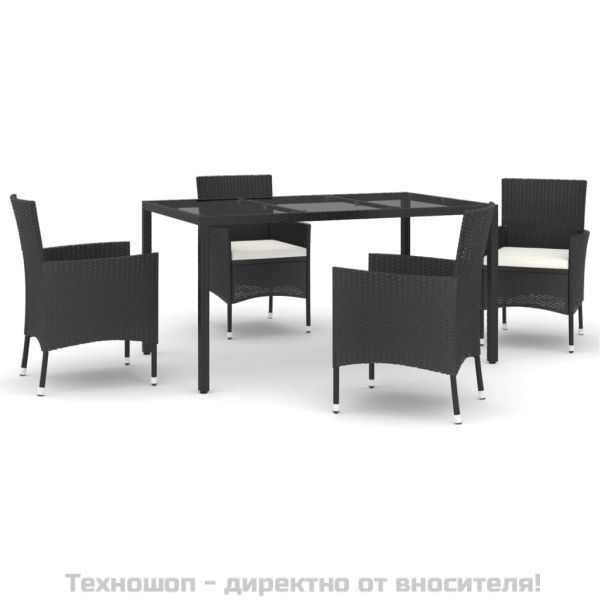 Градински трапезен комплект възглавници 5 части черен полиратан