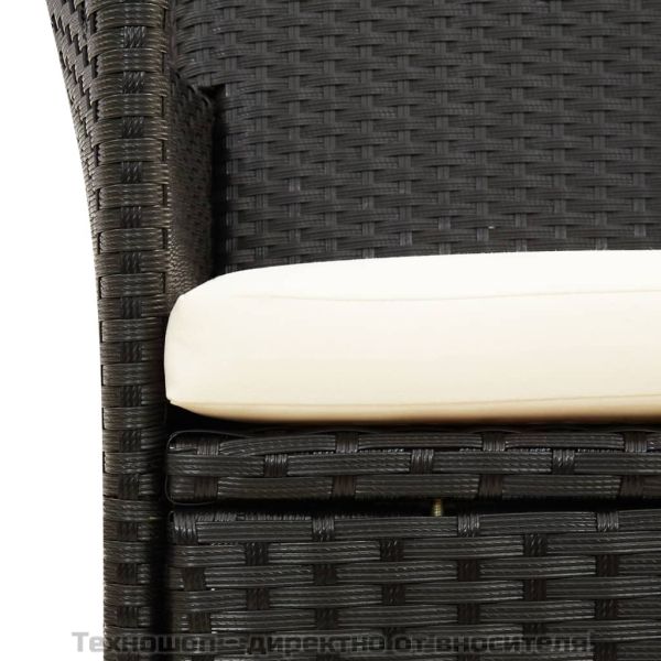 Градински трапезен комплект възглавници 9 части черен полиратан