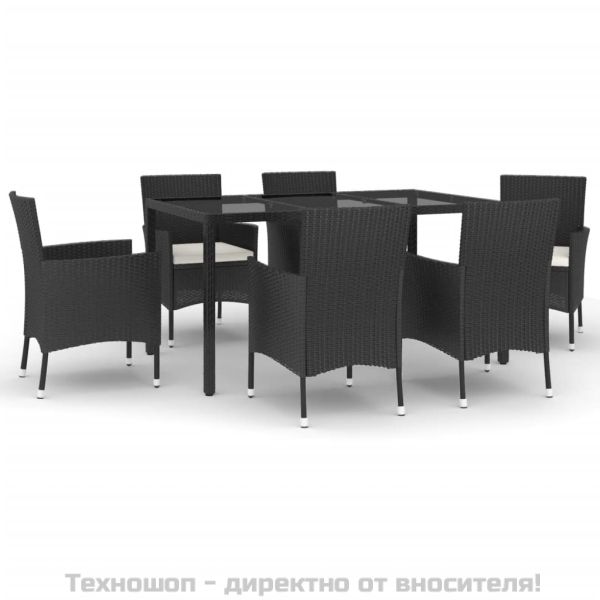 Градински трапезен комплект 7 части възглавници черен полиратан