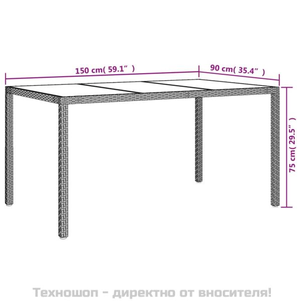 Градински трапезен комплект 7 части възглавници черен полиратан