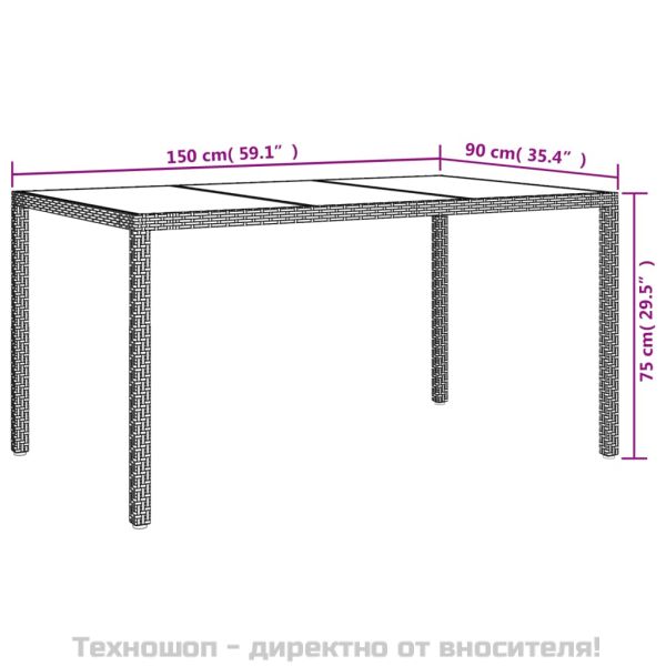 Градински трапезен комплект възглавници 5 части черен полиратан