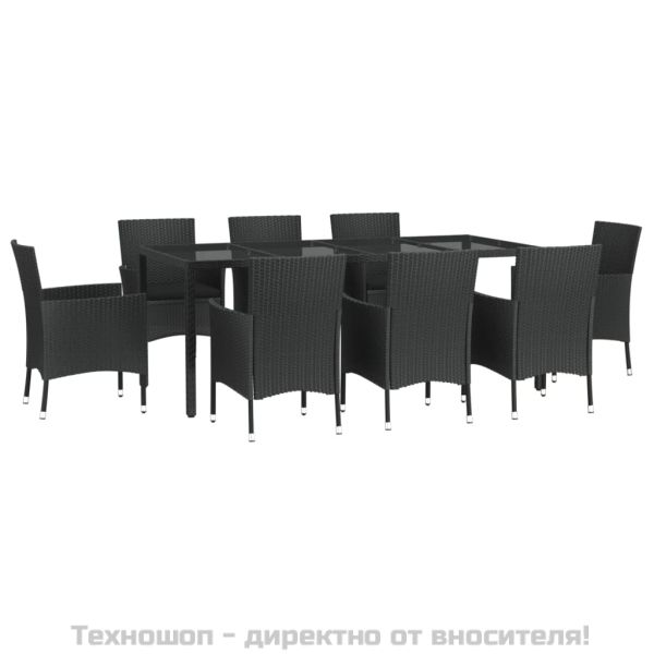 Градински трапезен комплект възглавници 9 части черен полиратан