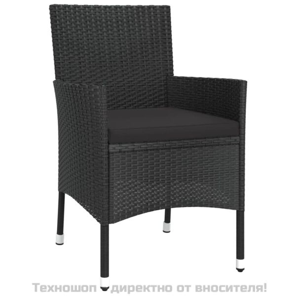 Градински трапезен комплект възглавници 9 части черен полиратан