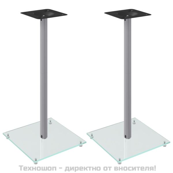 Стойки за тонколони 2 бр сребристи закалено стъкло 1 стълб