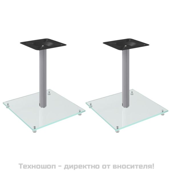 Стойки за тонколони 2 бр сребристи закалено стъкло 1 стълб