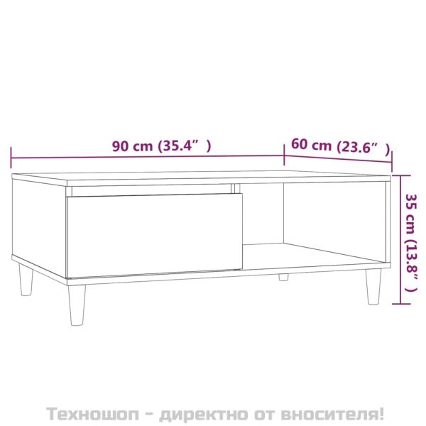 Кафе маса, кафяв дъб, 90x60x35 см, инженерно дърво