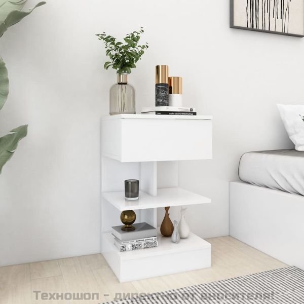 Нощни шкафчета, 2 бр, бели, 40x35x65 см, инженерно дърво