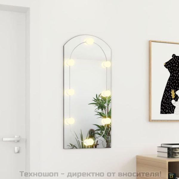 Огледало с LED лампи, 90x45 см, стъкло, арка