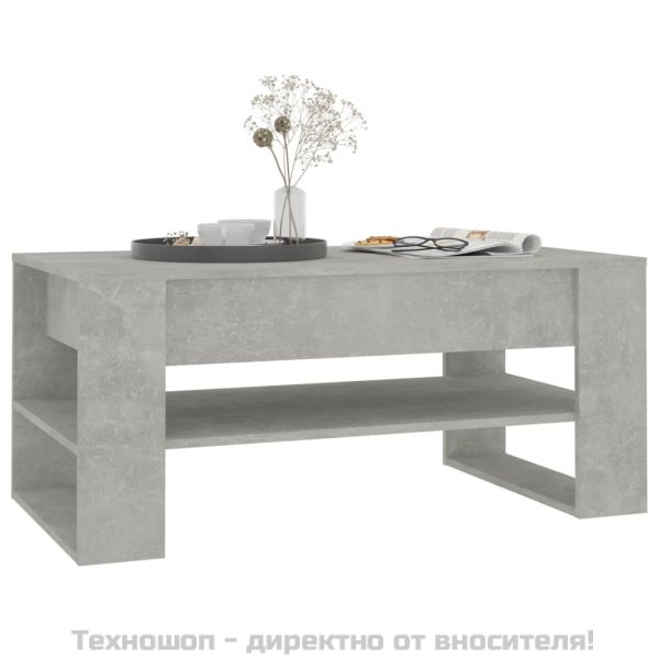 Маса за кафе, бетонно сива, 102x55x45 см, инженерно дърво