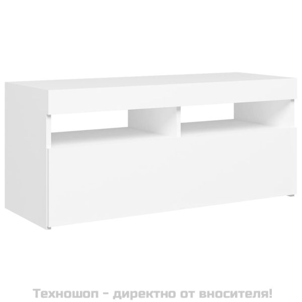 ТВ шкаф с LED осветление, бял, 90x35x40 см