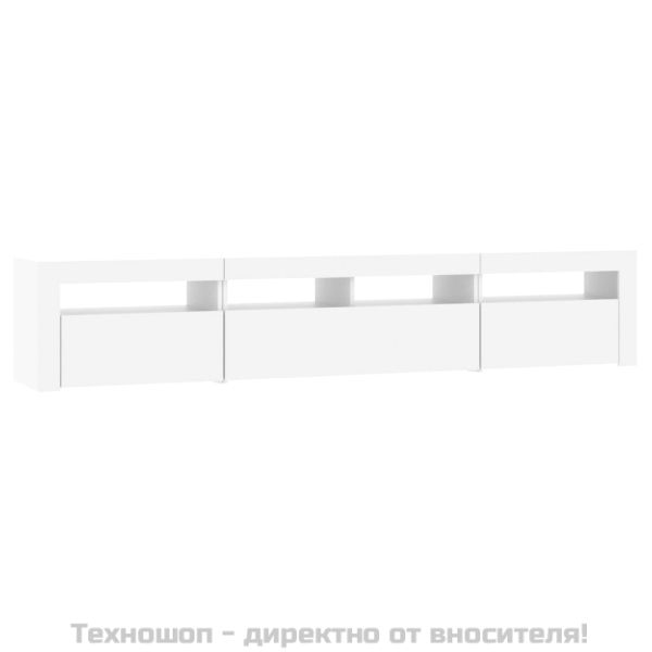 ТВ шкаф с LED осветление, бял, 210x35x40 см