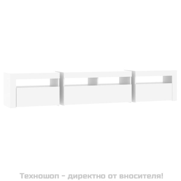 ТВ шкаф с LED осветление, бял, 210x35x40 см