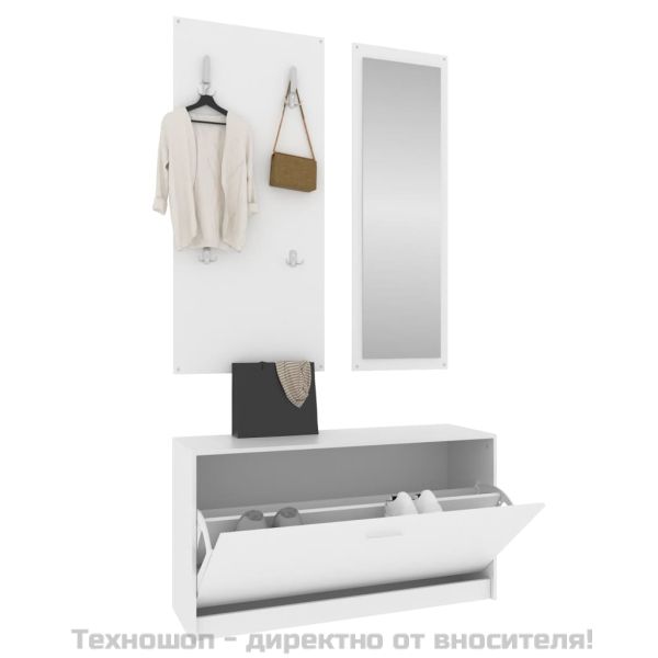 3-в-1 портманто, бял, инженерно дърво