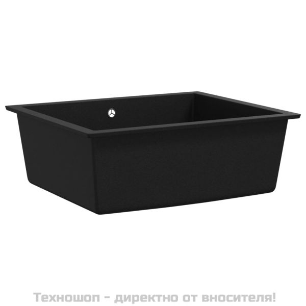 Кухненска мивка с преливник, черна, гранит